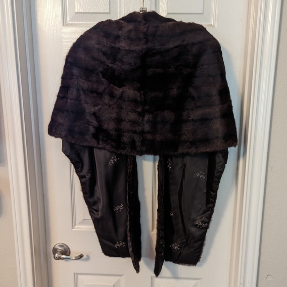 VTG Projanskys Brown Mink Fur Stole Shrug Wrap W Pockets And Brown Lining - Picture 3 of 10